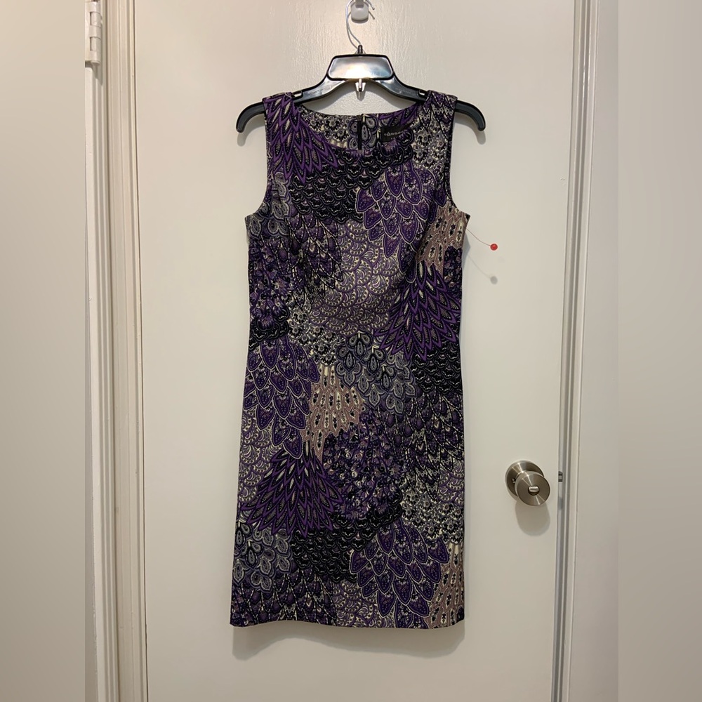 Connected Apparel Purple and Black Paisley Midi Dress
